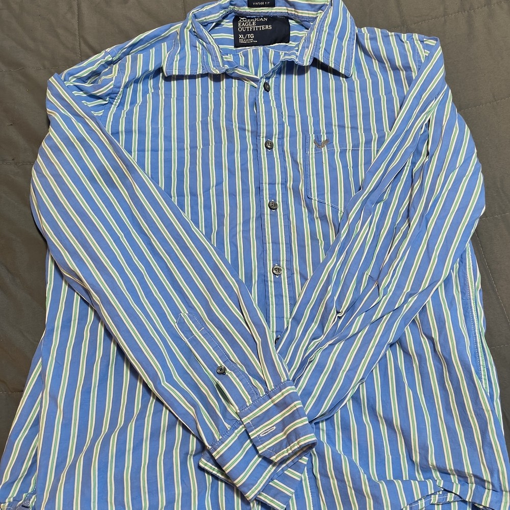 American Eagle Outfitters Blue and White Casual Shirt